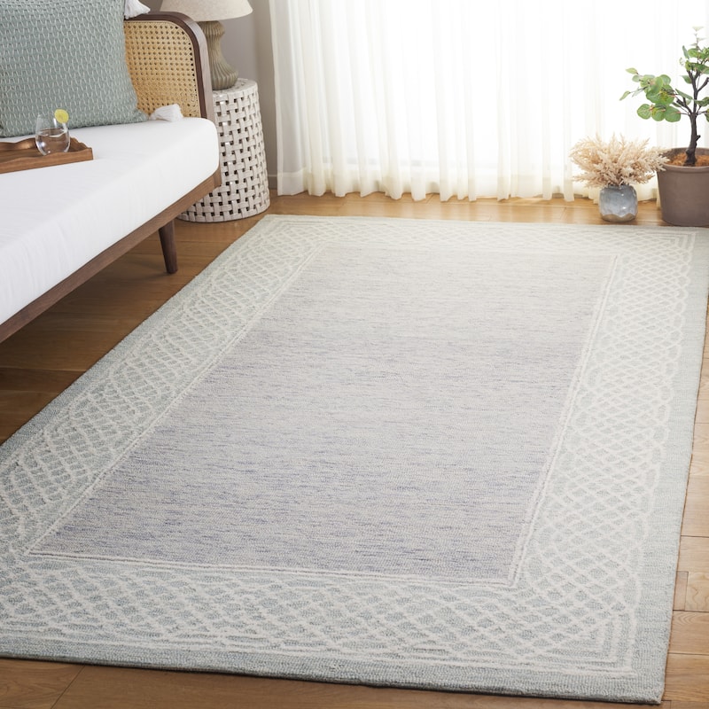 SAFAVIEH Handmade Ebony Pegah Border Wool Rug - 9' x 12' - Grey/Ivory
