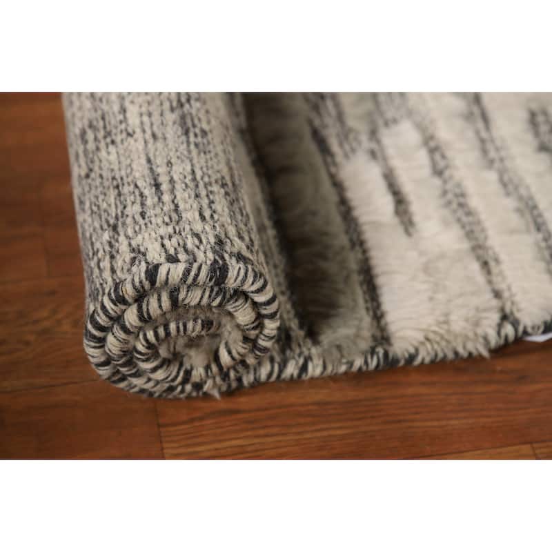All-Over Striped Moroccan Indian Foyer Rug Hand-Knotted Wool Carpet - 2'0"x 3'0"