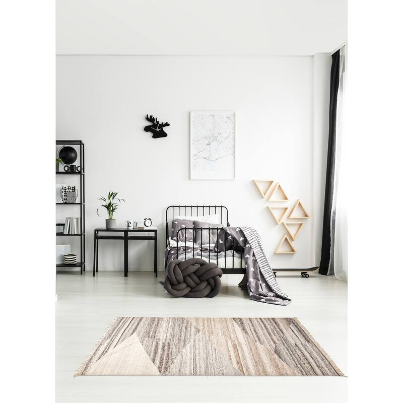 ECARPETGALLERY Flat-Weave Ankara FW Cream Wool Kilim - 5'3 x 7'7