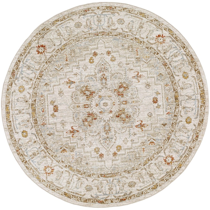 Betty Classic Medallion Area Rug - 7'10" x 7'10" Round - Beige/Orange