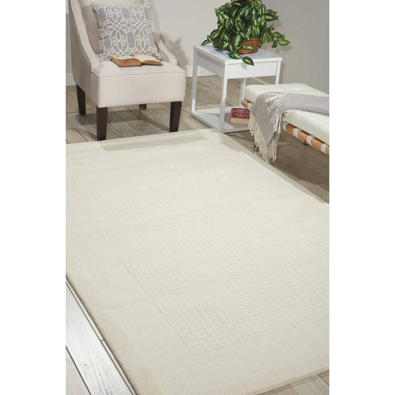 Nourison Westport Solid Border Hand-tufted Wool Area Rug - 8' x 10'6" - White - Runner/Rectangle