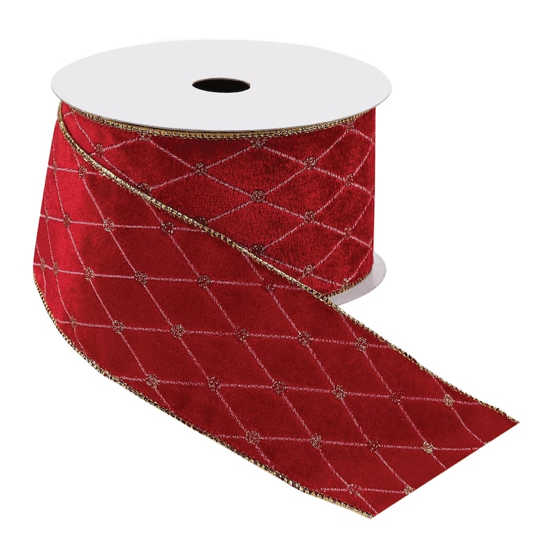 Red Diamond Wired Ribbon 2.5 Inch x 5 Yards for Holiday Crafts - 180” x 2.5” x 0.25”