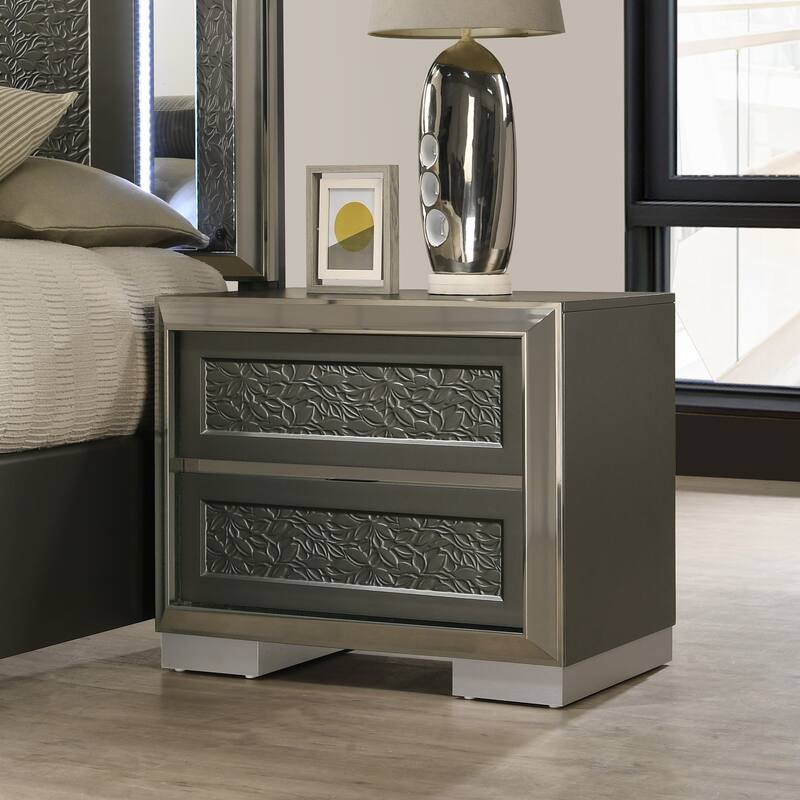 Furniture of America Iralles Modern 5-Piece Dark Grey Wood Queen Platform Bedroom Set with LED Light