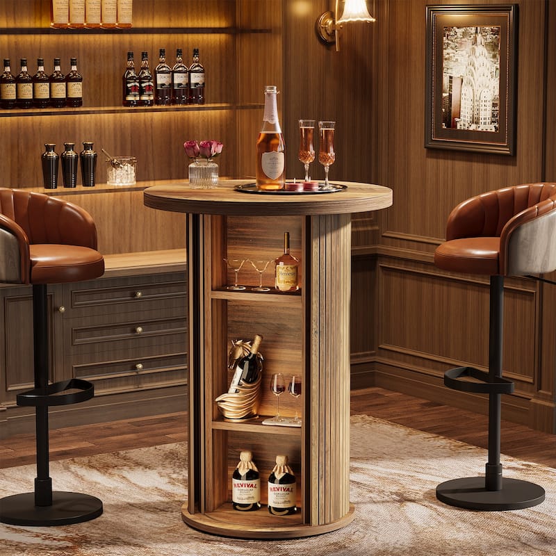 35.4" Rustic Round High Top Pub Bistro Wood Cocktail Bar Table