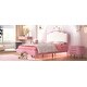 preview thumbnail 15 of 28, Roomfitters Upholstered Princess Bed with Crown Headboard, Platform Bed with Light Strips and Golden Metal Legs, White+Pink