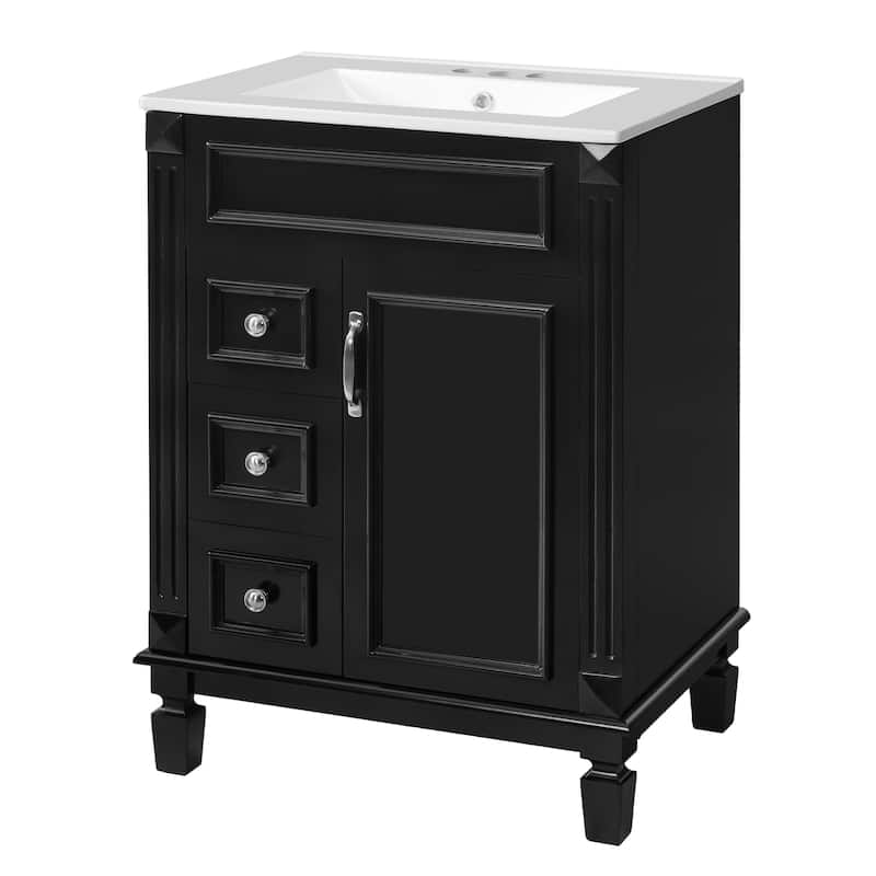 24" Bathroom Vanity With Ceramic Sink, Small Bathroom Sink Cabinet, Modern Cabinet With 2 Drawers And Adjustable Shelf