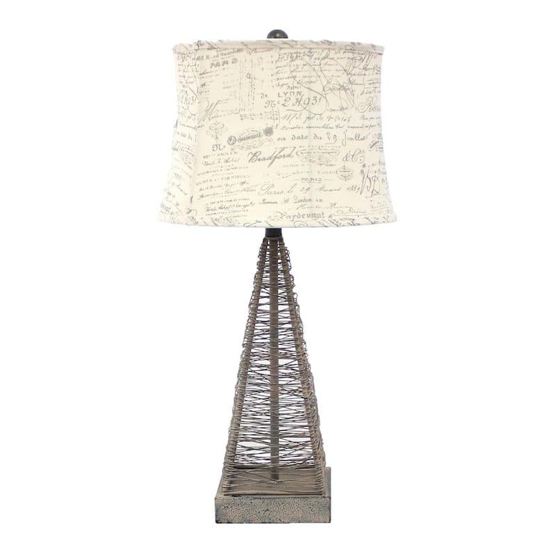 Geometric Grey Metal Table Lamp with White Printed Drum Shade - 13” x 15” x 28.50” - Grey-White