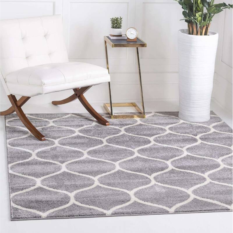 Contemporary Rosilan Collection Area Rug - 7'10" Square - Light Gray