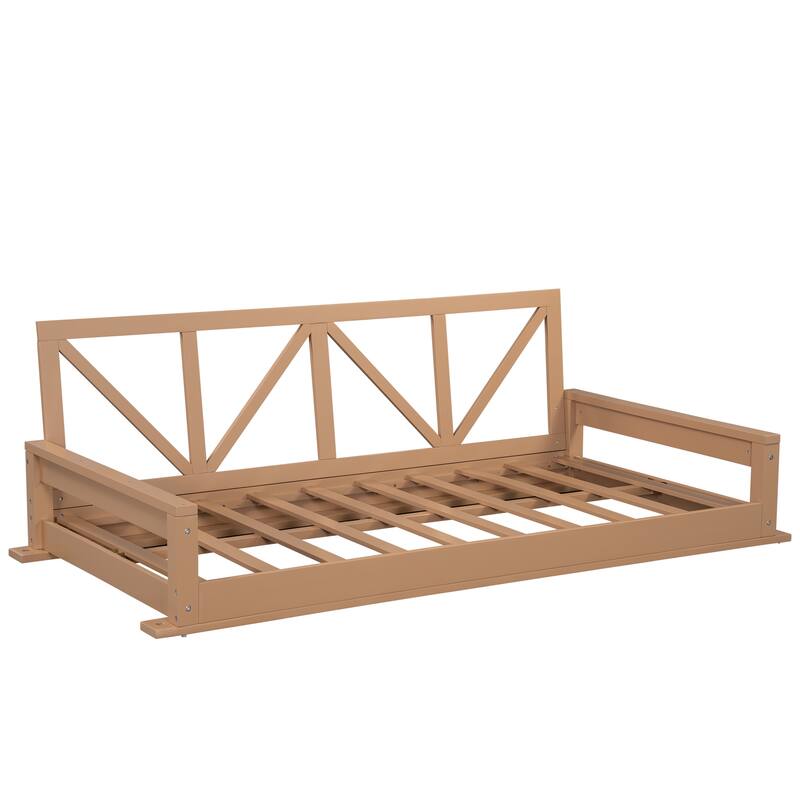 Acacia Wood Twin Size Patio Swing Bed with Hanging Frame