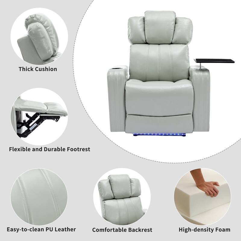 PU Leather Massage Chair with Cup Holder, Bluetooth Speaker and USB Ports Home Theater Recliner with Tray Table