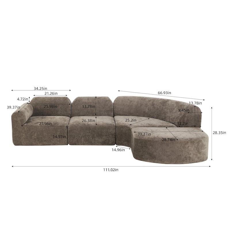 Christopher Knight Home - Modern Upholstered Curved Sectional Sofa with Deep Seat Ottoman