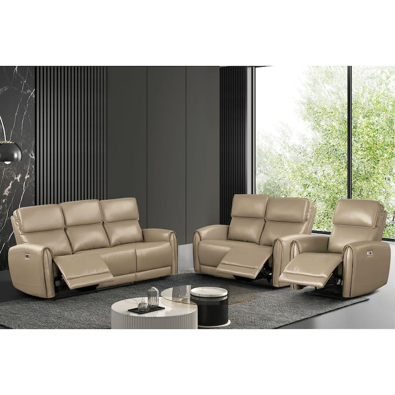 Furniture of America Elente Modern 3-Piece Faux Leather Power Recline Sofa Set with USB Ports - Beige