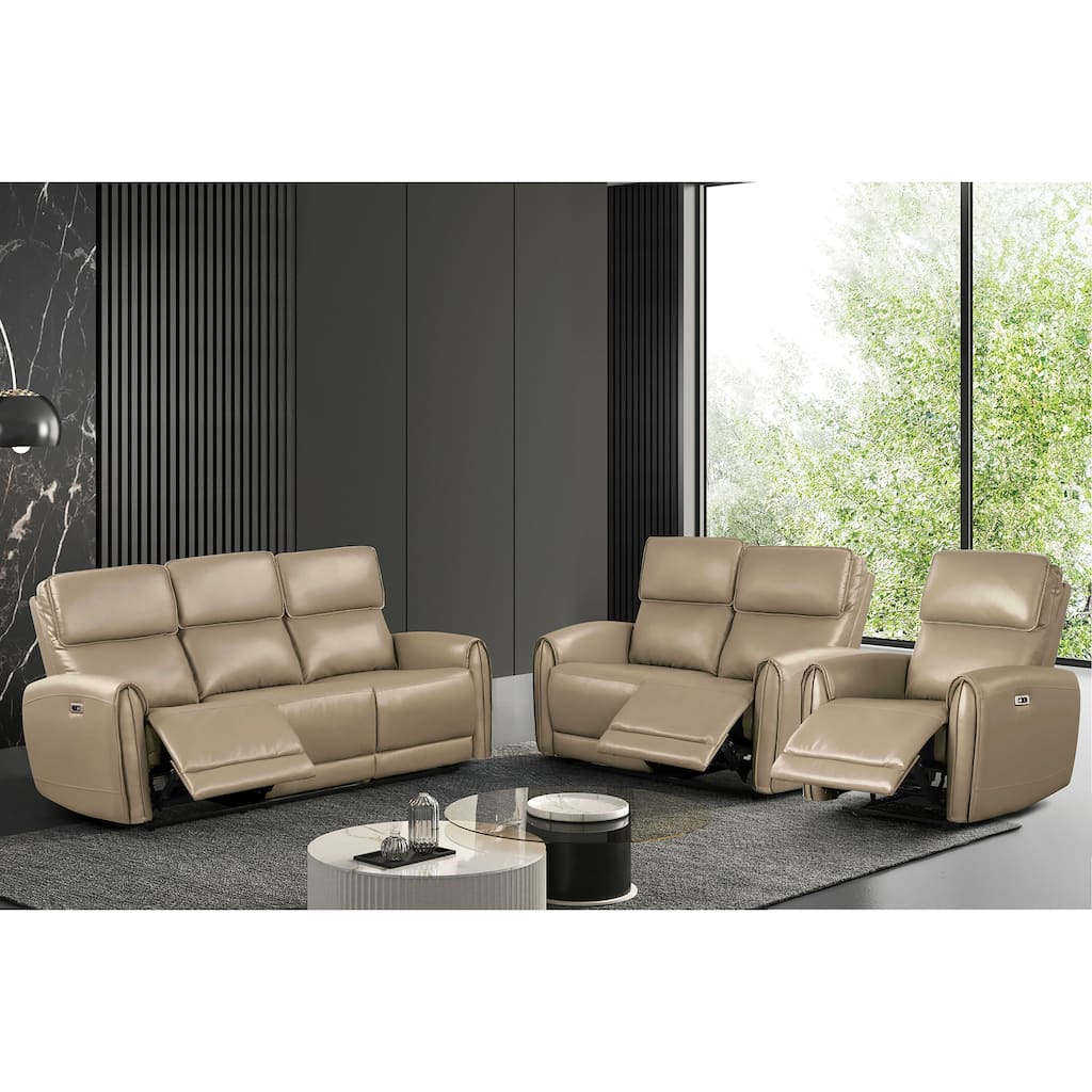 Furniture of America Elente Modern 3-Piece Faux Leather Power Recline Sofa Set with USB Ports