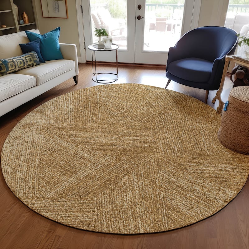 Machine Washable Indoor/ Outdoor Solid Geo Chantille Rug - Gold - 8' x 8'