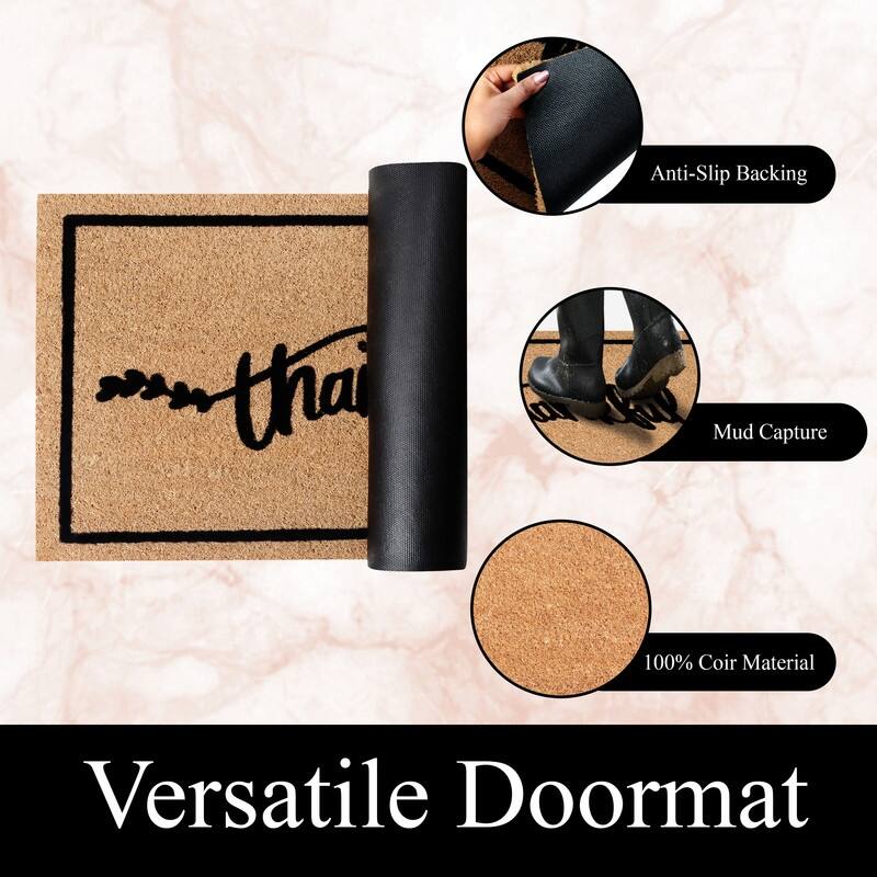 A1HC Natural Coir Flocked Doormat with Heavy Duty Non-Slip PVC Backing Fade Resistant, Pet Friendly Outdoor Welcome Mat