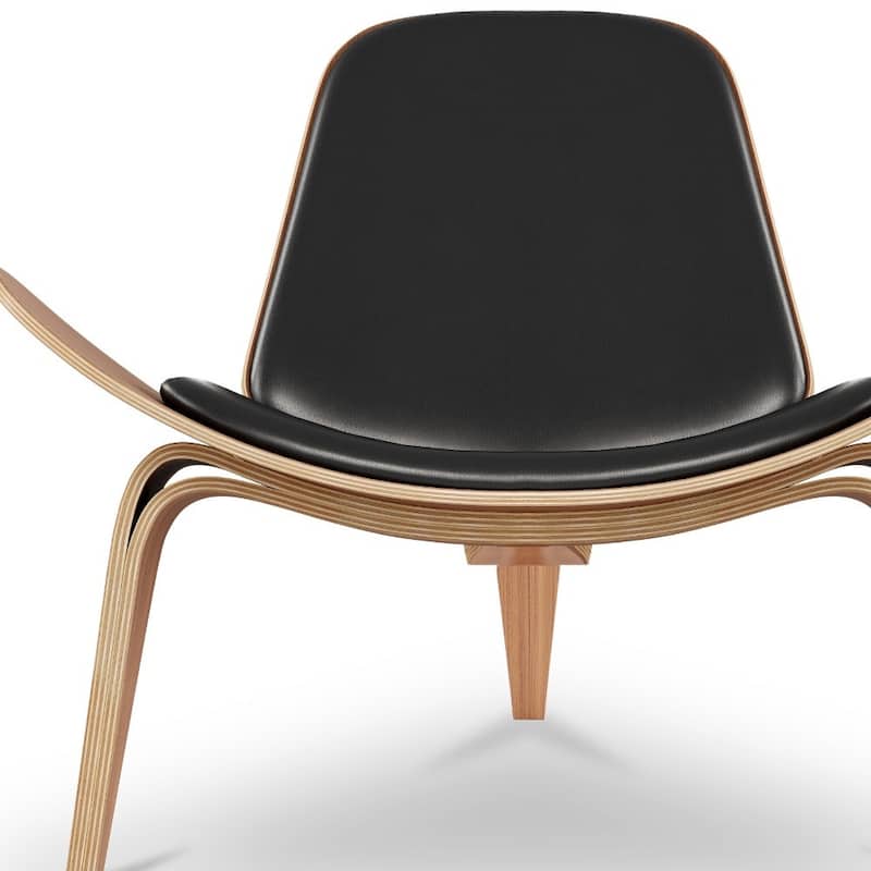 HomeRoots 36" Black And Wood Brown Genuine Leather Lounge Chair - 36' X '30' X '33