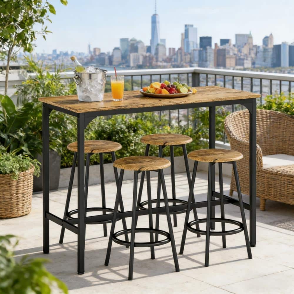GDFStudio Outdoor Brevin Bar Table Set with Metal Frame and Space-Saving Design