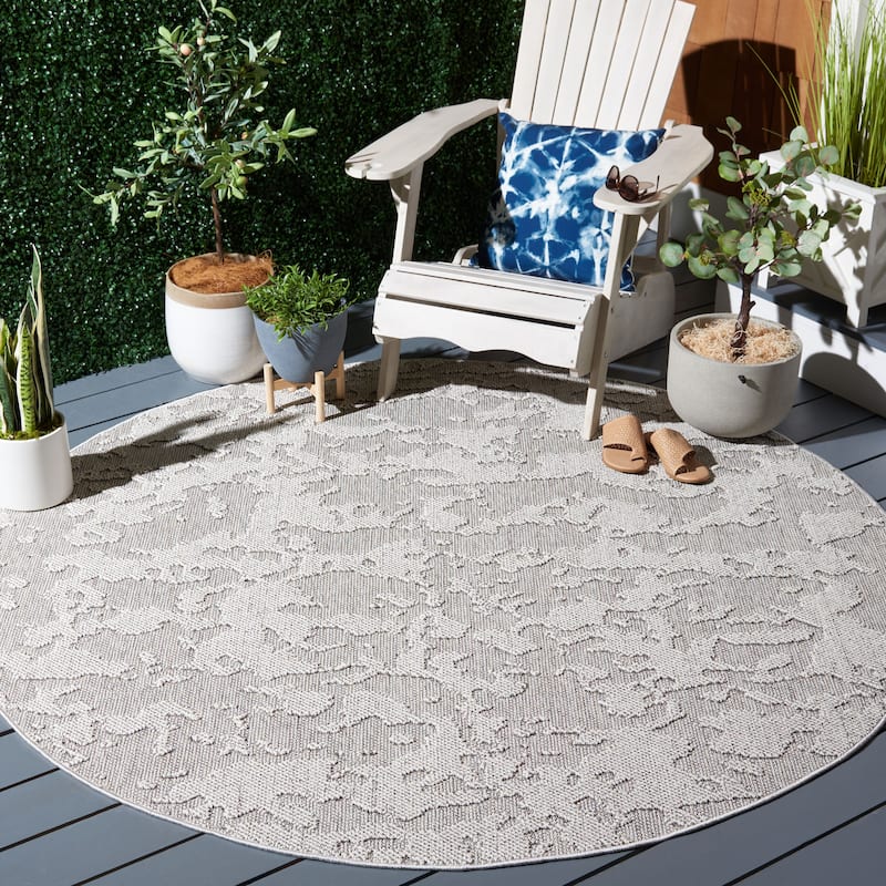 SAFAVIEH Global Dilja Indoor/ Outdoor Modern Rug - 6'7" Round - Grey/Light Grey