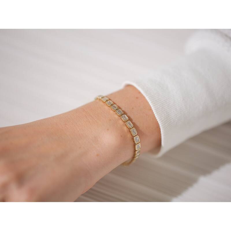 Kobelli 7 Carat Lab Grown Diamond Solid 14k Gold Emerald-cut Tennis Eternity Brielle Bracelet