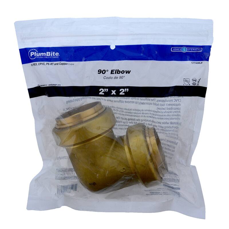 Jones Stephens 2" PlumBite Push On 90� Elbow, Bag of 1