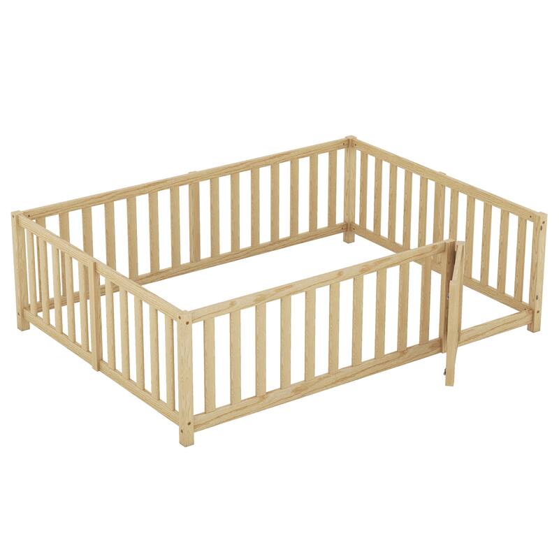 Modern Wood Daybed with Fence Guardrails and 2 Drawers