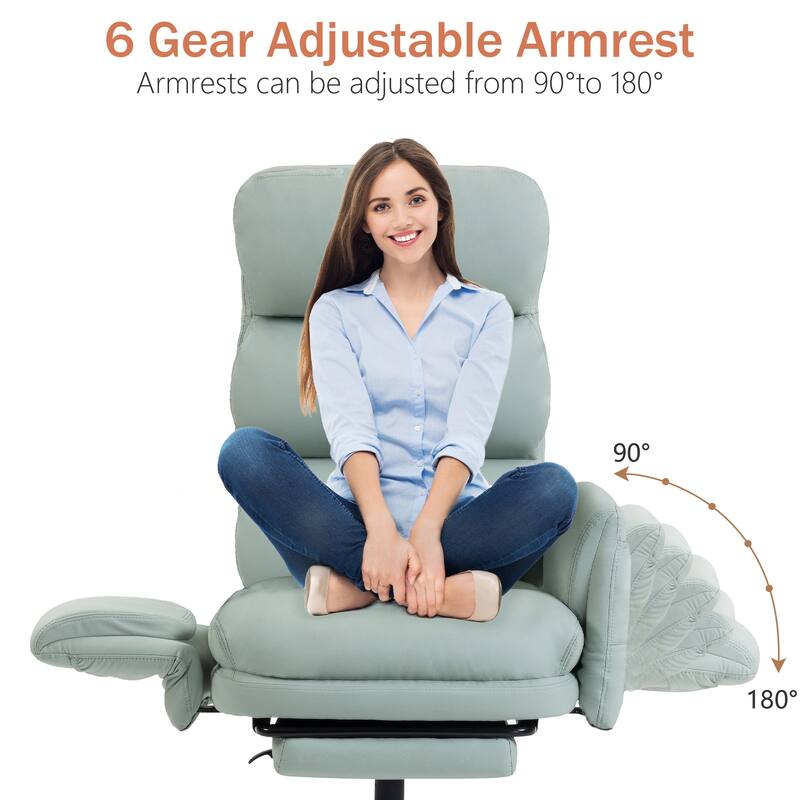Cross-legged Office Chair with Flip-up Arms and Headrest, High-Back Ergonomic Executive Chair with Footrest and Side Pockets