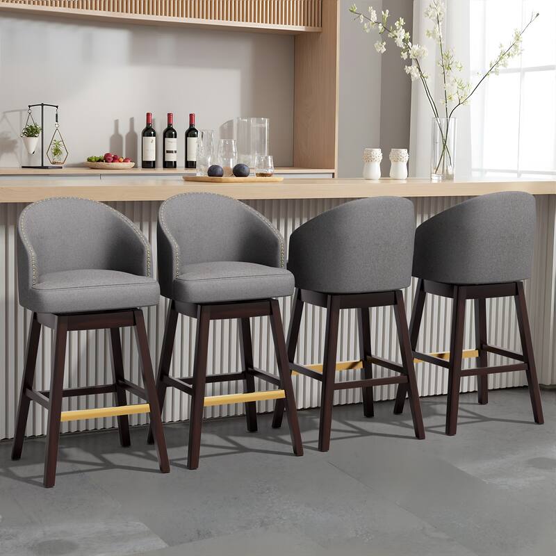 31.9" Height Modern Swivel Bar Stools Upholstered Solid Wood Bar Stools