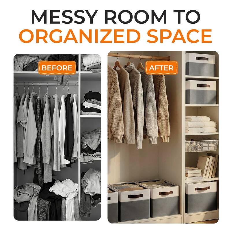 Cheer Collection 4 Pack Large Fabric Storage Baskets with Handles Collapsible Organizer Bins