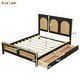 preview thumbnail 5 of 11, Rattan Design Full Wingback Bed Wood Storage Platform Bed with Headboard, 2 Drawers and Footboard, No Box Spring Required, Black