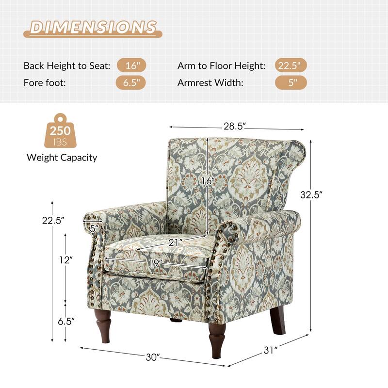 Nyctelius Nailhead Trim Traditional Accent Armchair with Rolled Arms by HULALA HOME