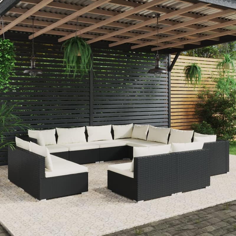 vidaXL Patio Lounge Set Outdoor Sectional Sofa Set Table Garden Poly Rattan - 27.6" x 27.6" x 23.8"