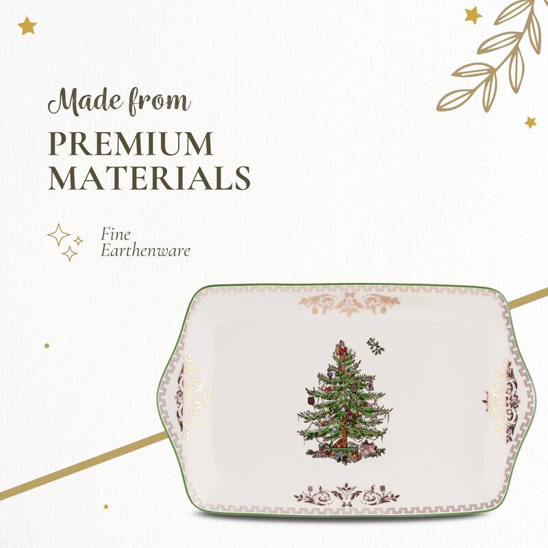 Spode Christmas Tree Gold Dessert Tray - 12" L x 7" W