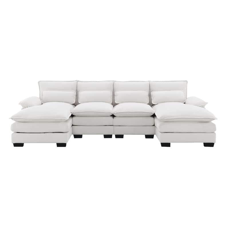 6-seat Upholstered Modern U-shaped Sectional Sofa with Waist Pillows,Sleeper Sofa Couch with Chaise Lounge