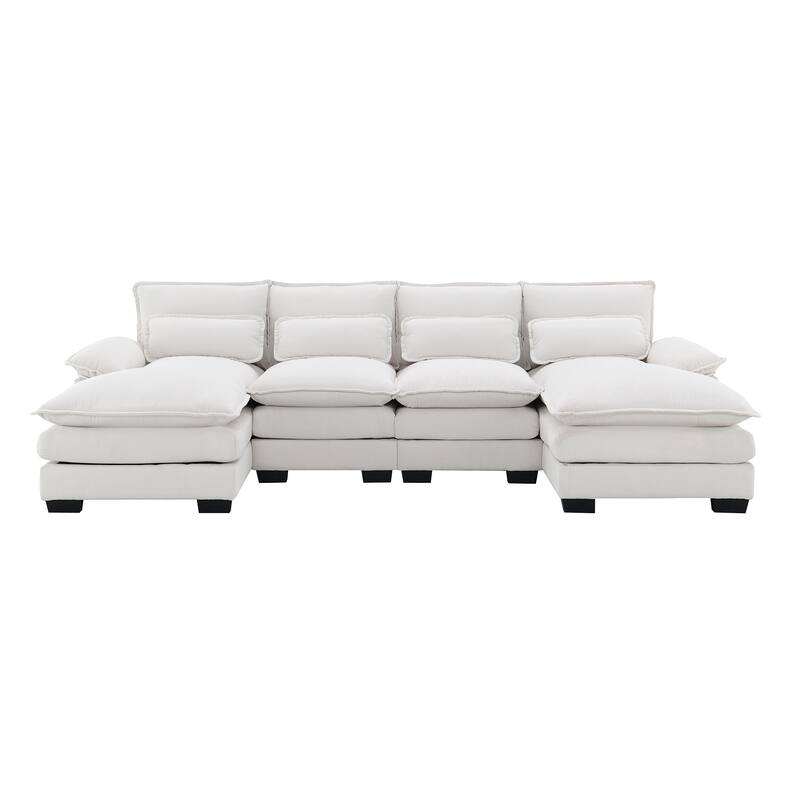 Modular U-shaped Sectional Sofa with 4 Waist Pillows, 6-Seat Upholstered Sofa with Chaise Lounge, Oversized Chenille Cloud Sofa