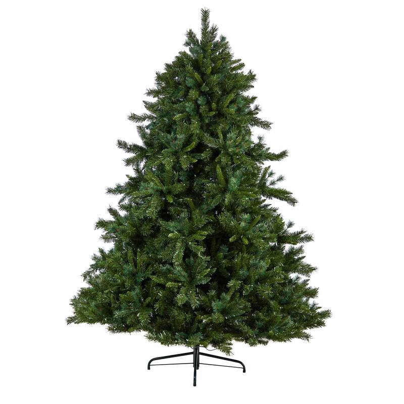 8Ft Artificial Christmas Tree with Clear Lights - Mid Century Pine Holiday Decor - Green - 96