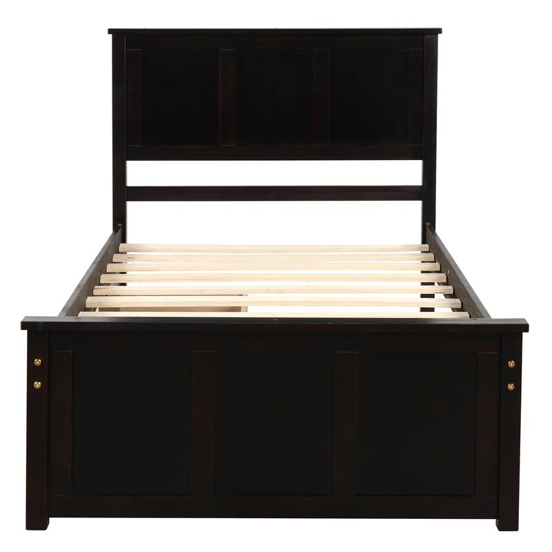 Pine Wooden Bed Frame with Wood Slat and Wheels, Twin Size Platform Bed with 2 Drawers Storage Bed for Bedroom/Apartment