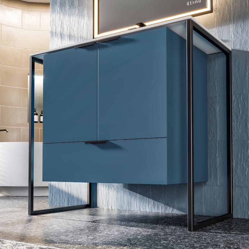 Eviva Onyx Wall Mount Bath Vanity with Solid Surface Top