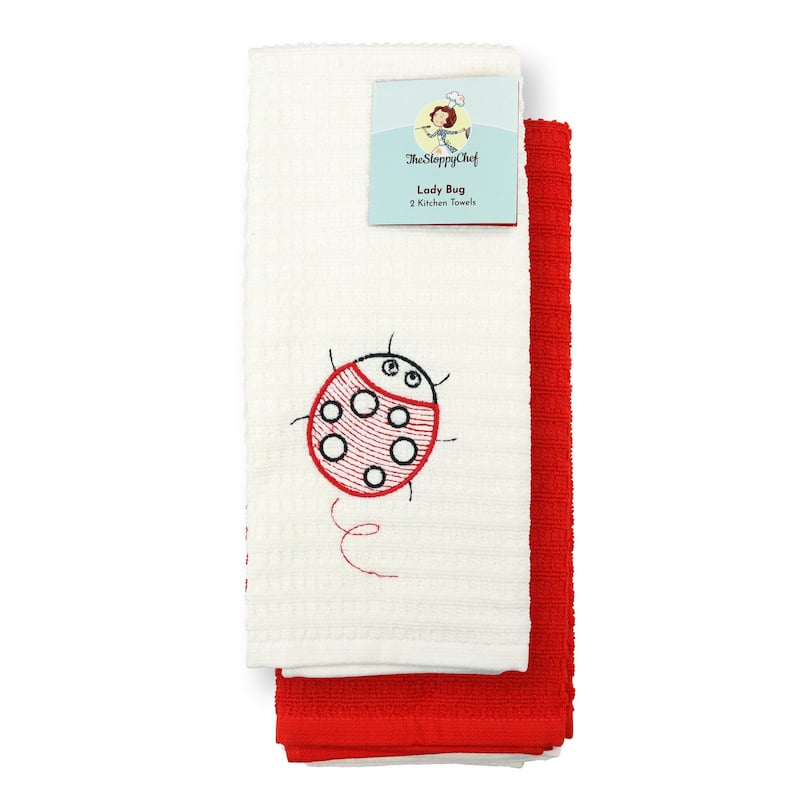 The Sloppy Chef Embroidered 2-Piece Kitchen Towels - 16x26 - Lady Bug