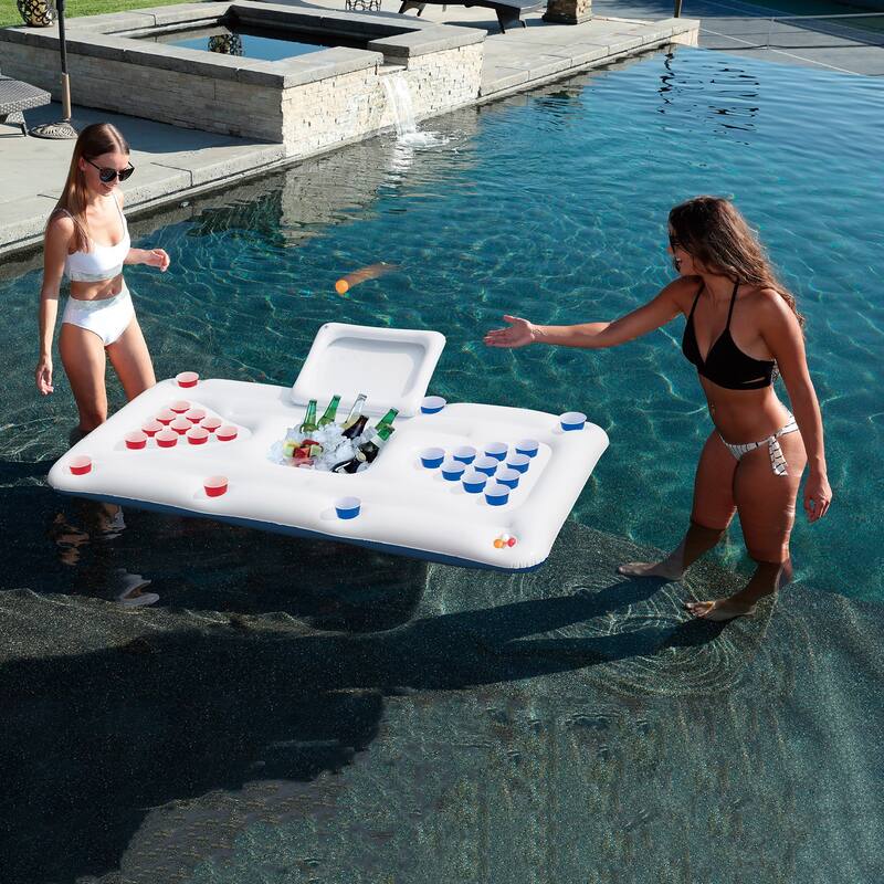 76.5" Inflatable Floating Swimming Pool Pong Game with Built In Cooler - N/A