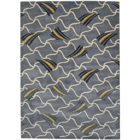One of a Kind Hand-Tufted Modern & Contemporary 5' x 8' Abstract Wool Grey Rug - 4'9"x6'7"