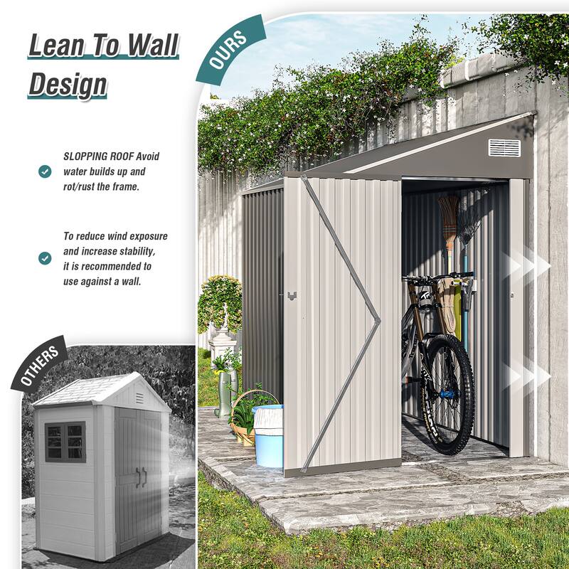 4*8FT Storage Shed, Single Hinge Door, Solid Structural Design, Good Ventilation, Surface With Protective Film