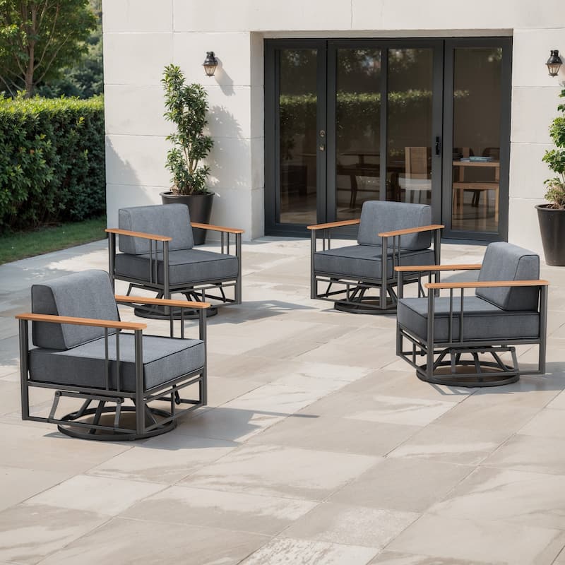 Puffin Metal Frame Outdoor Swivel Gliding Chairs with 6-Inch Thick Olefin Cushions