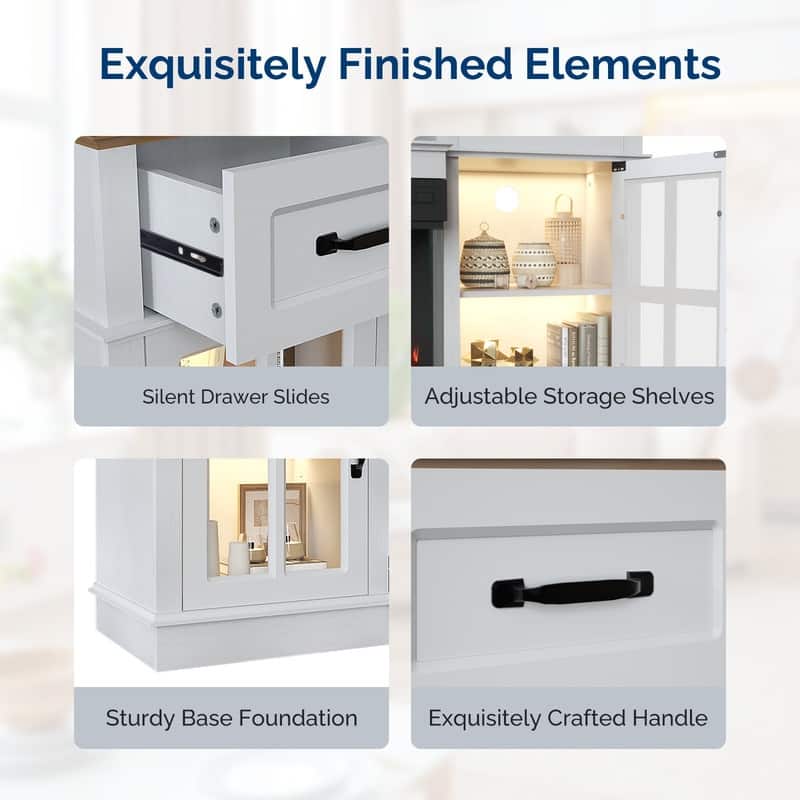 Farmhouse 58'' TV Stand For Tvs Up To 70'' With Electric Fireplace and Adjustable Shelves with Glass Door