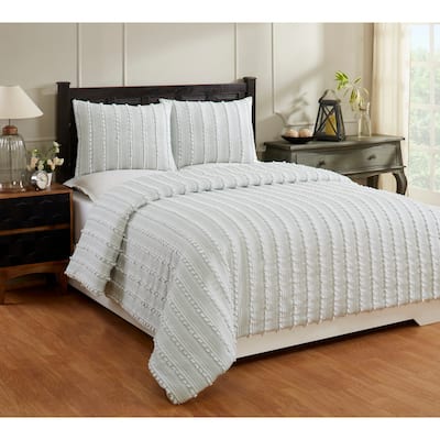 Better Trends Angelique Comforter Set 100% Cotton Tufted Soft Plush Chenille Elegant Stripes Machine Washable & Tumble Dry