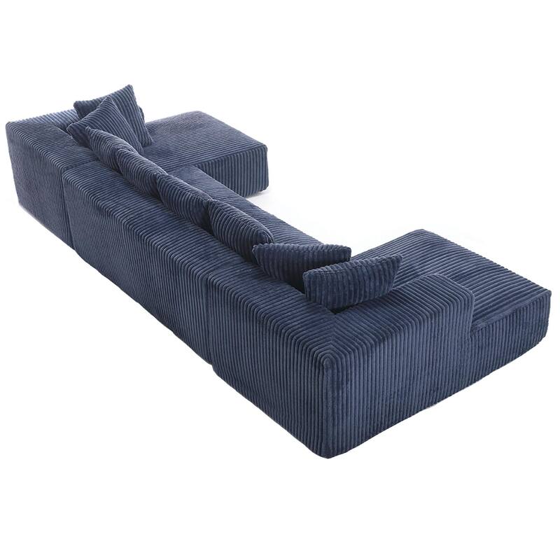 131'' Modular U-shaped Striped Corduroy 4 Seater Sofa, Blue