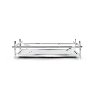 Silver Bamboo Style Rectangle Metal Mirror Decorative Tray Serving Platter