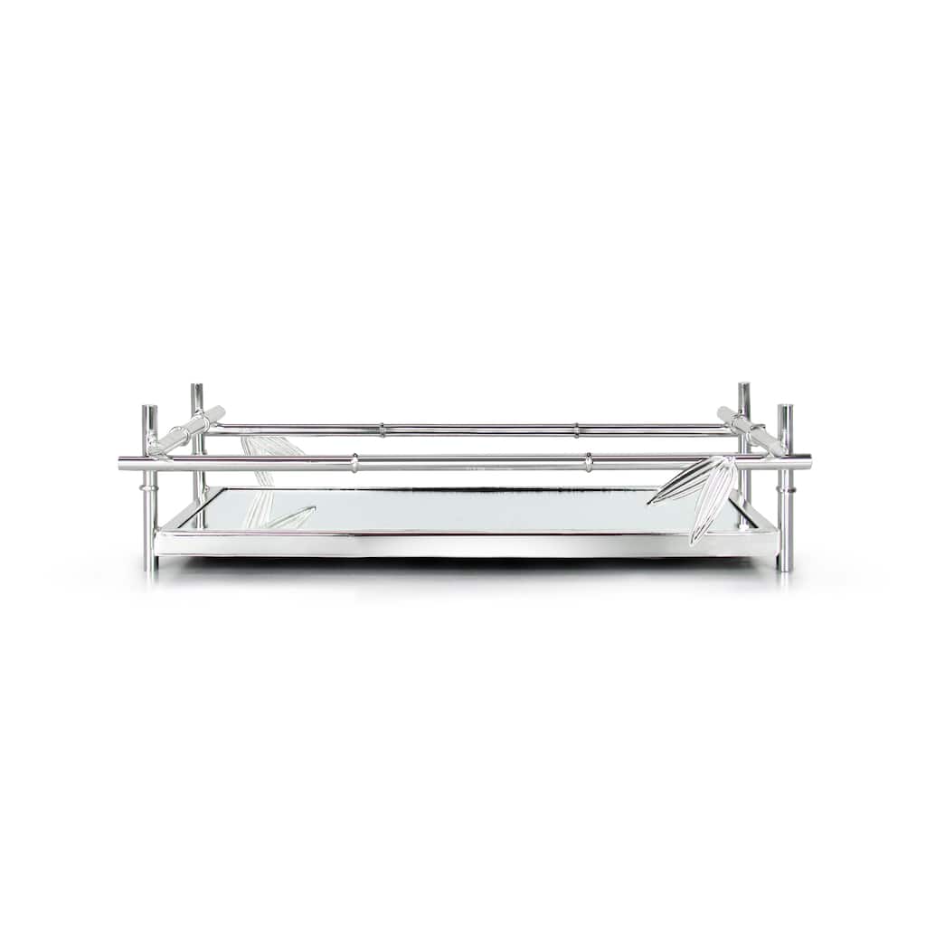 Silver Bamboo Style Rectangle Metal Mirror Decorative Tray Serving Platter