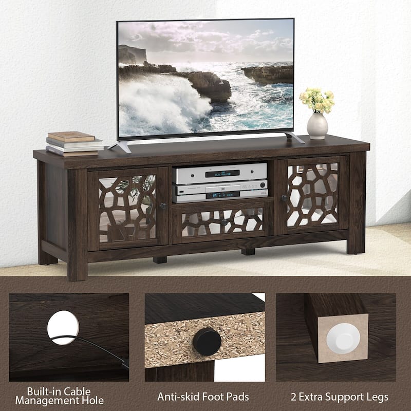 Gymax 55'' Retro TV Stand Media Entertainment Center w/ Mirror Doors &