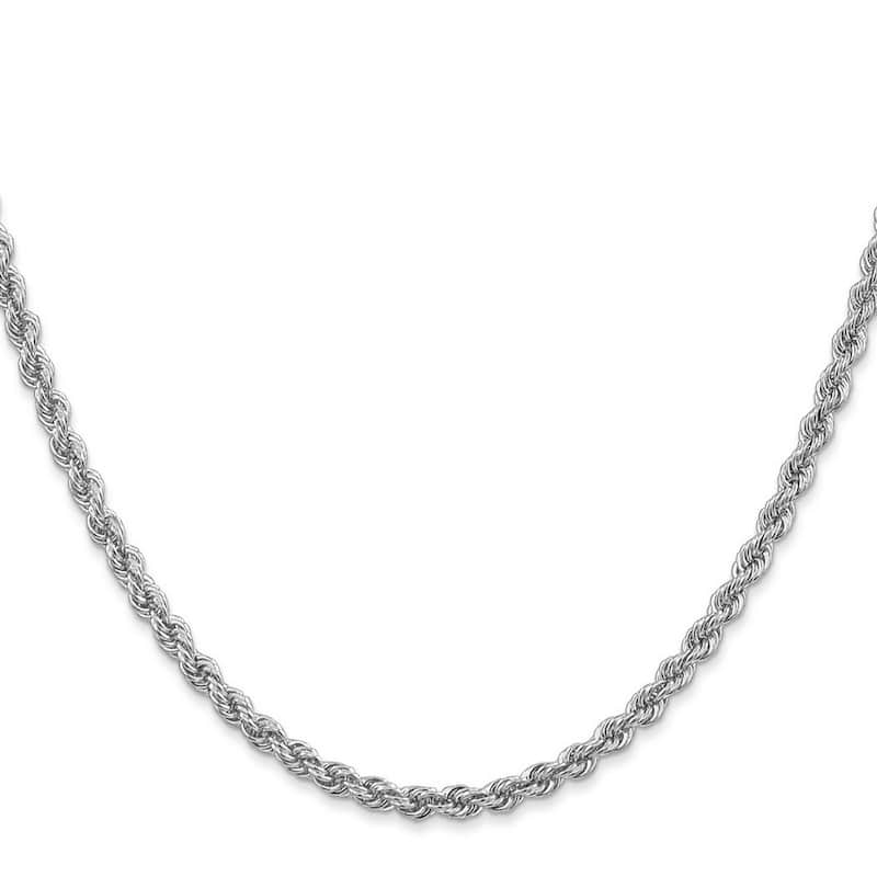 Curata 14k White Gold Solid 3.25mm Regular Rope Bracelet Lobster Claw