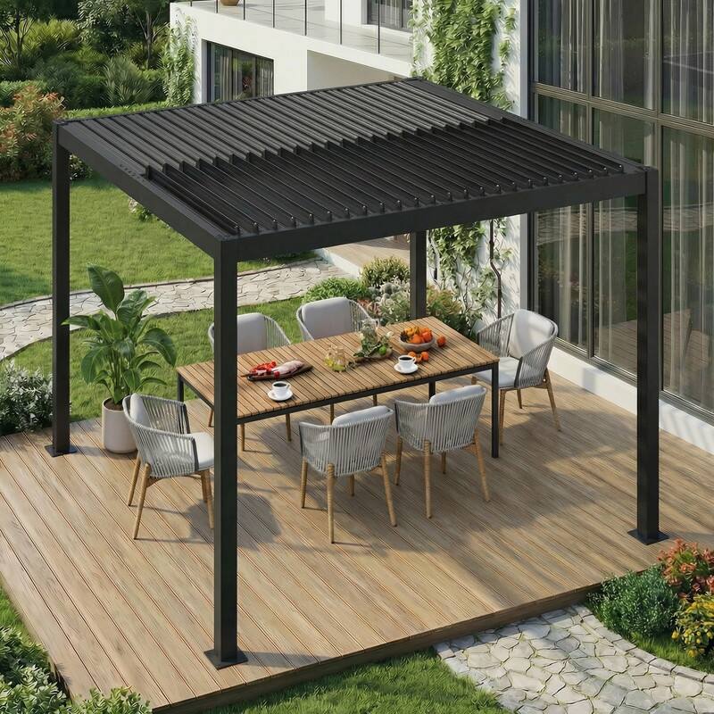 EROMMY Outdoor Louvered Pergola with Optional Winter Cover – Adjustable Hardtop Gazebo, Multiple Sizes